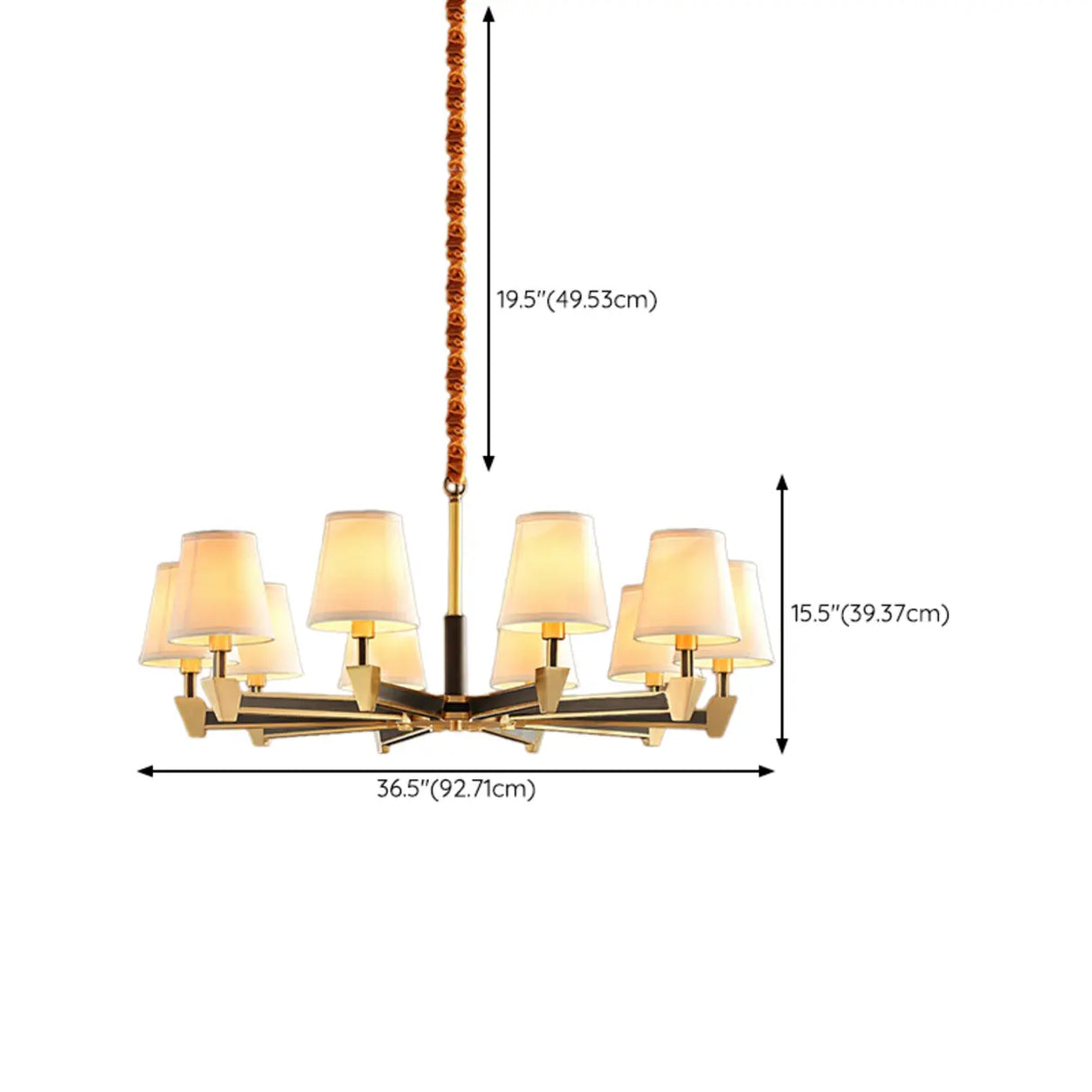 Modern Geometric Metal Gold 8 Lights Fabric Chandelier Image - 17