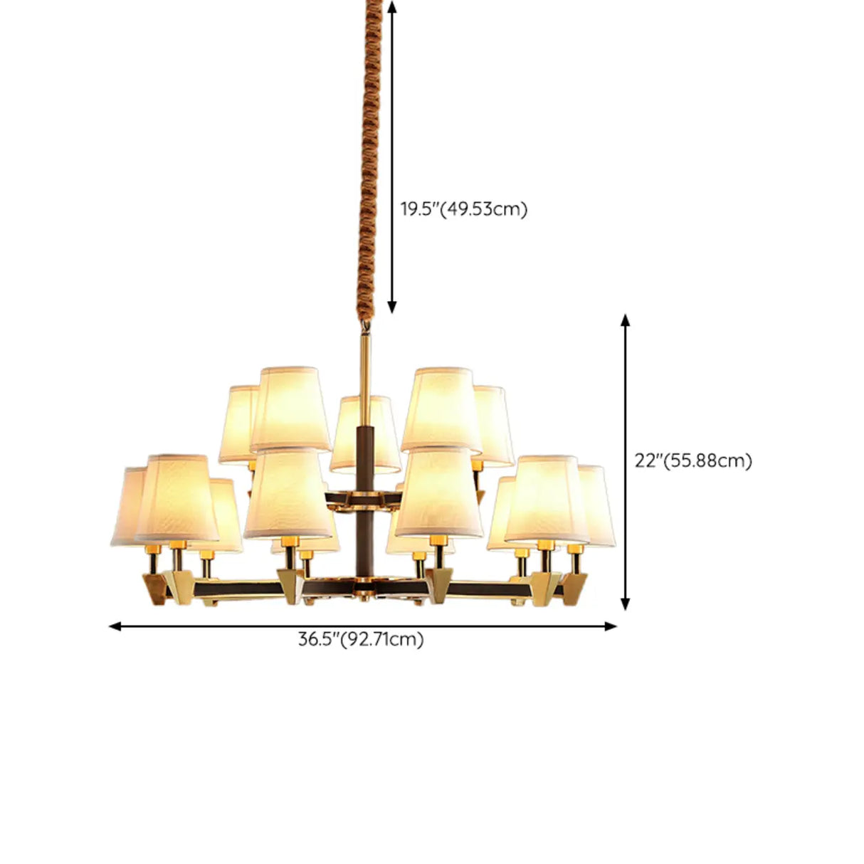 Modern Geometric Metal Gold 8 Lights Fabric Chandelier Image - 18