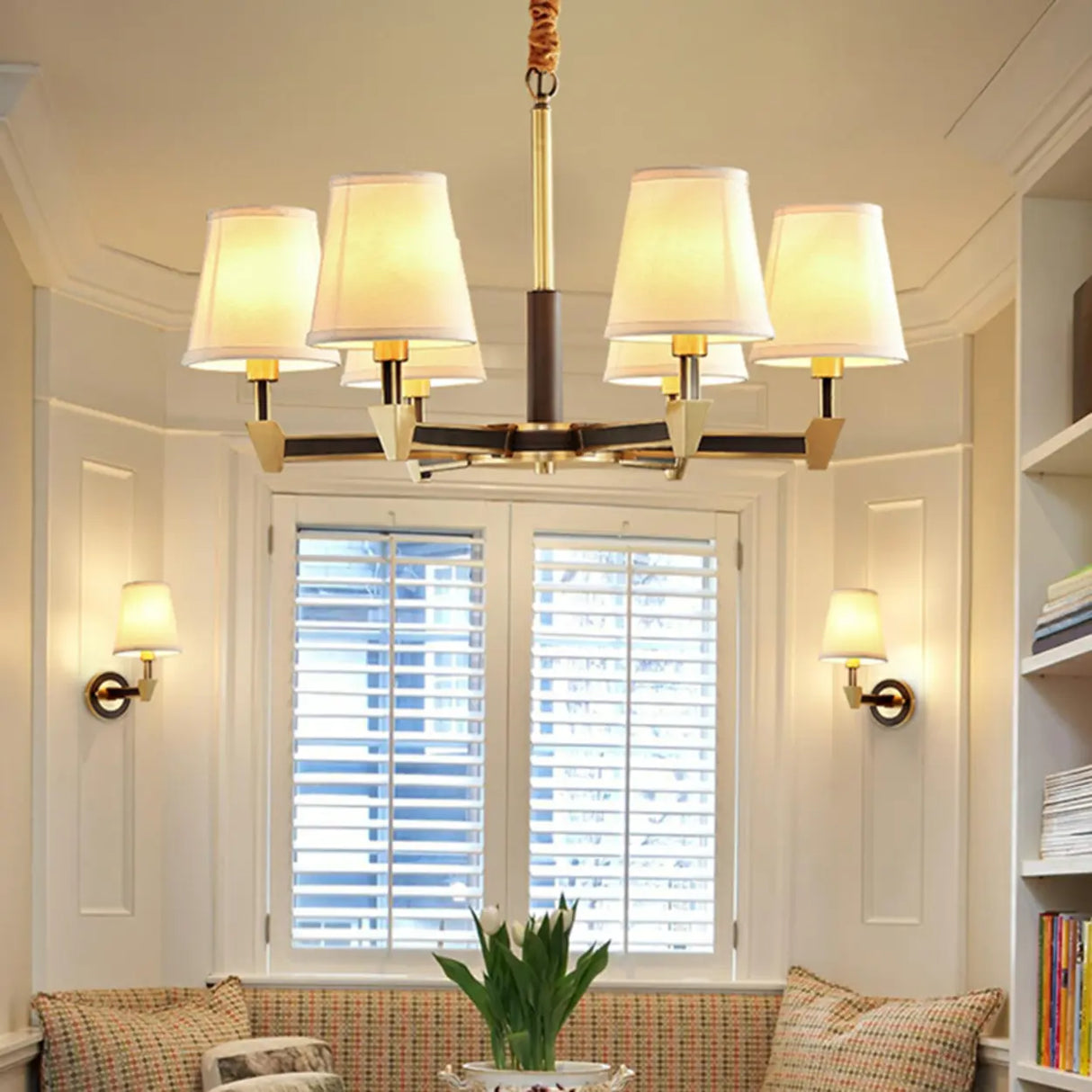 Modern Geometric Metal Gold 8 Lights Fabric Chandelier Image - 3