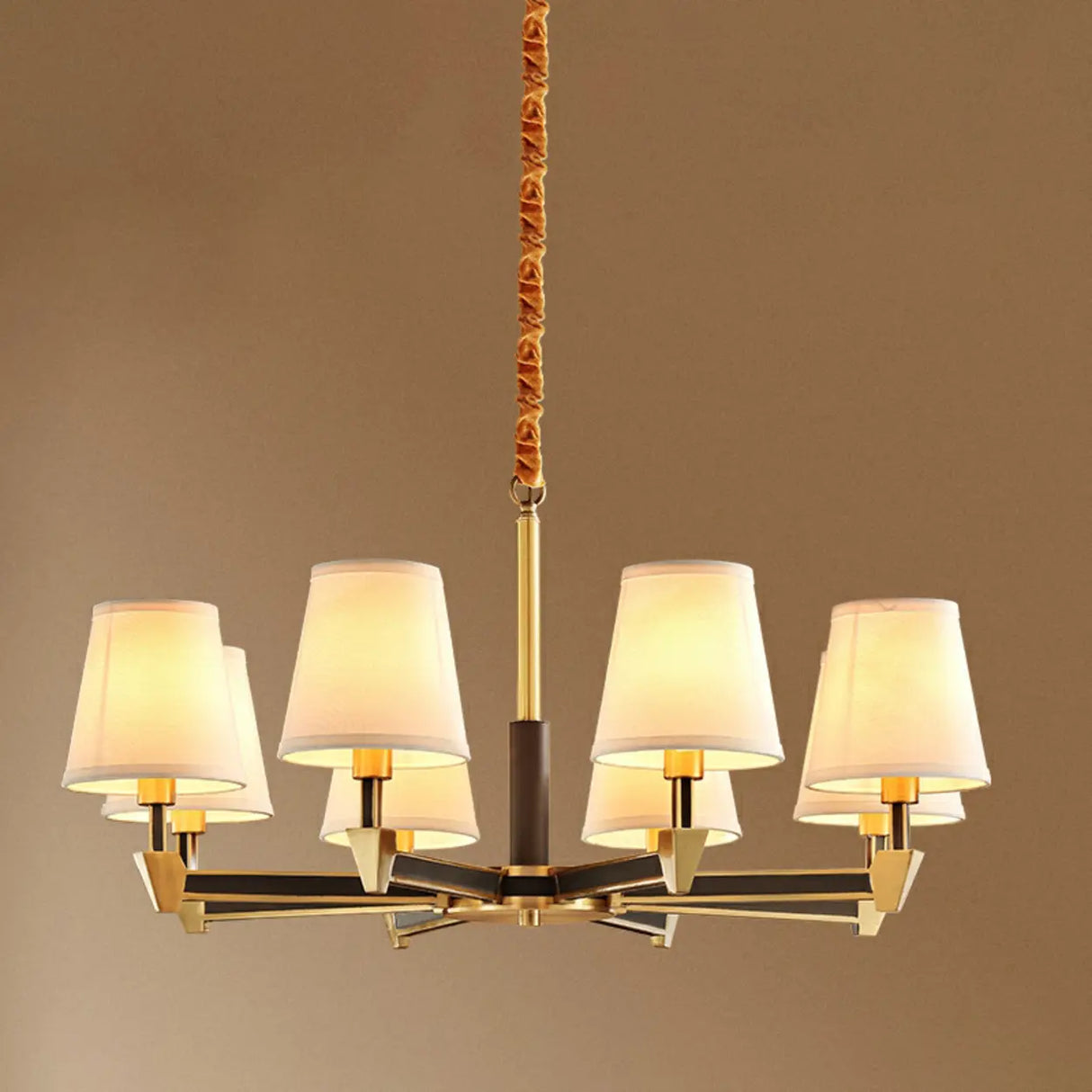 Modern Geometric Metal Gold 8 Lights Fabric Chandelier Image - 6