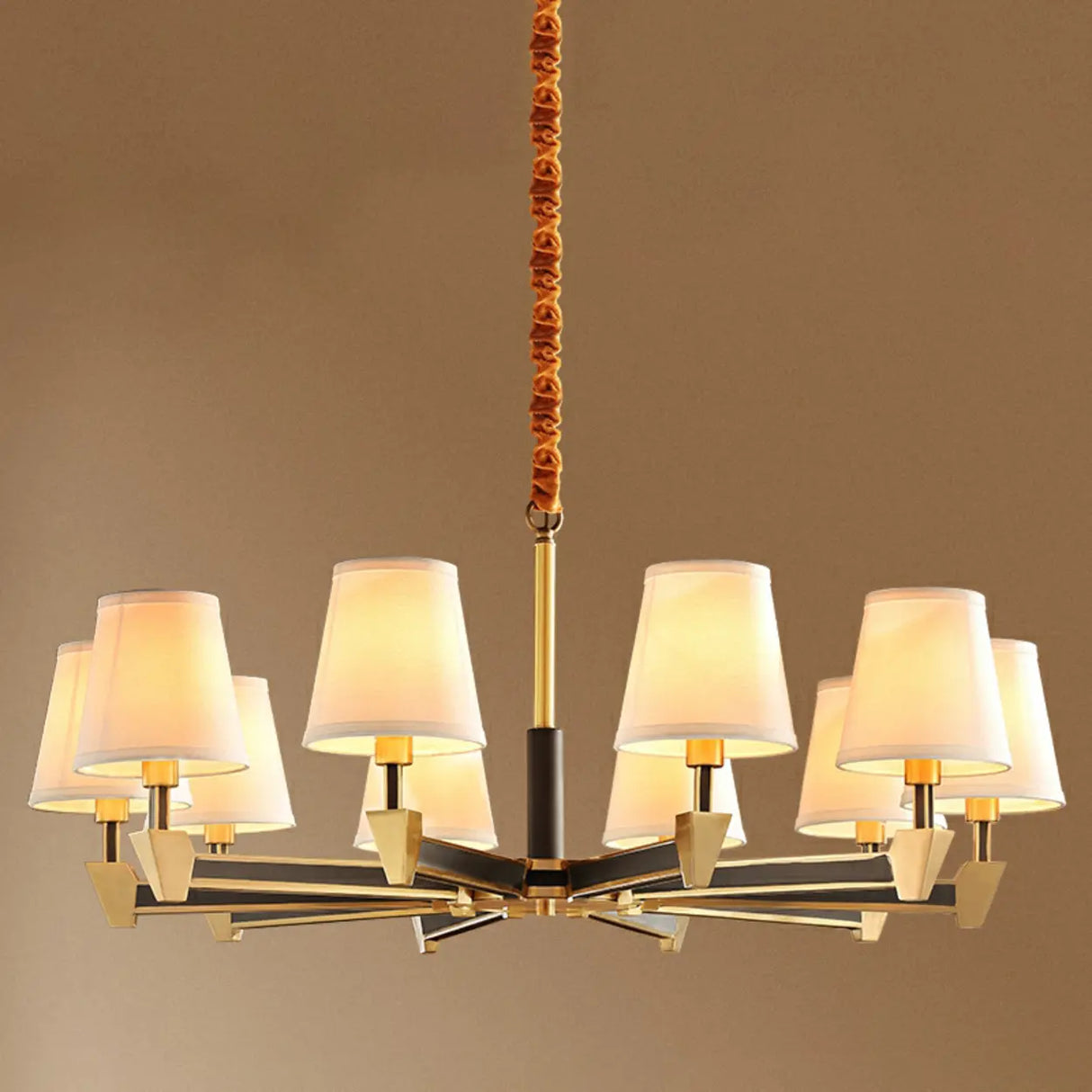 Modern Geometric Metal Gold 8 Lights Fabric Chandelier Image - 7