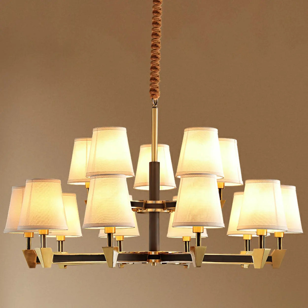 Modern Geometric Metal Gold 8 Lights Fabric Chandelier Image - 8