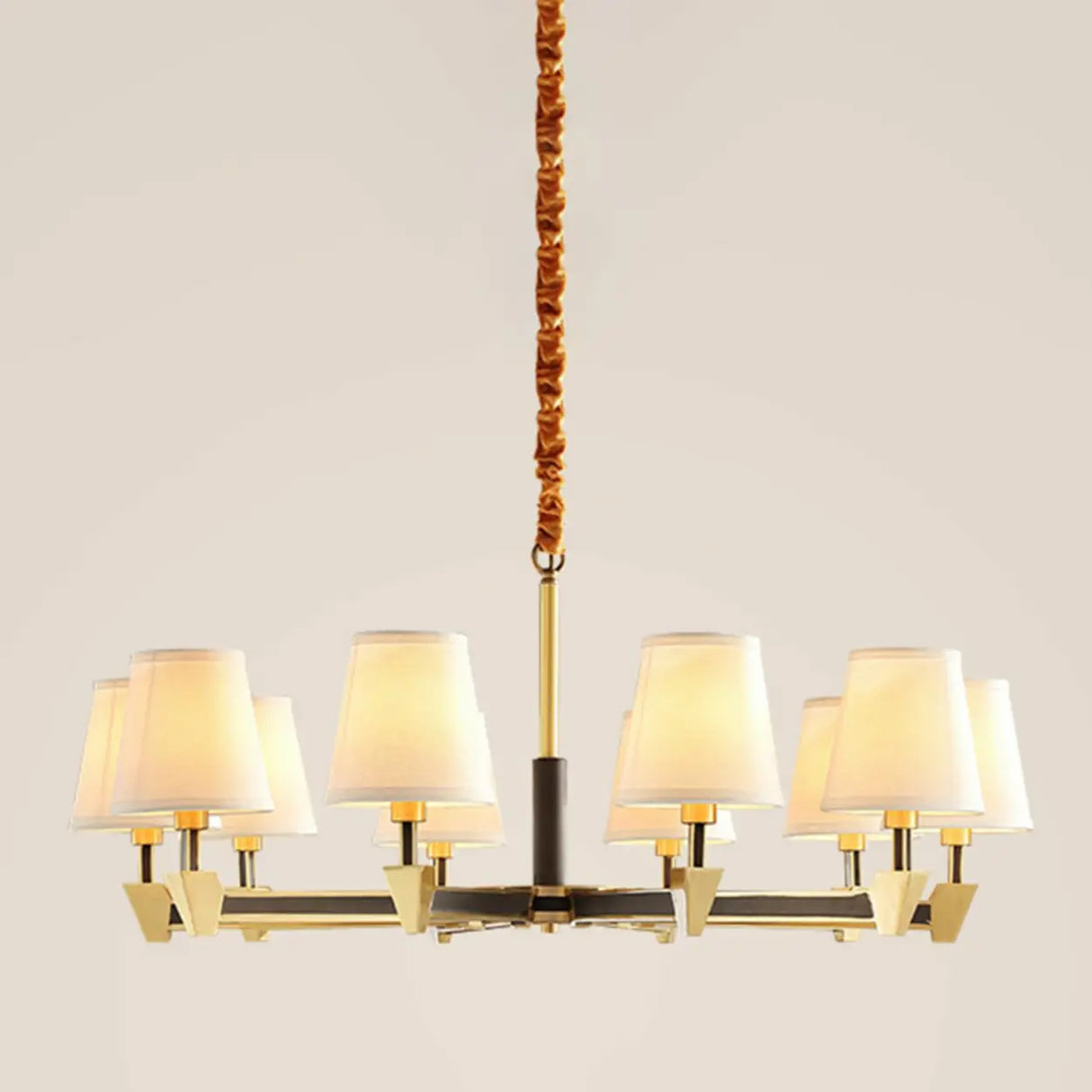 Modern Geometric Metal Gold 8 Lights Fabric Chandelier Image - 9