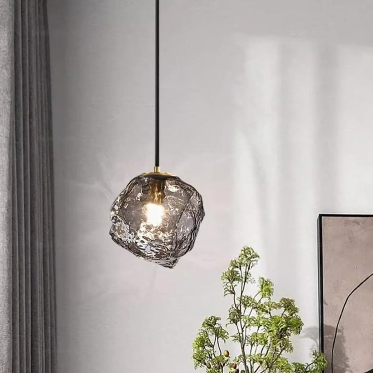 Modern Geometric Metal Pendant Light Clear Glass Bedroom Image - 2