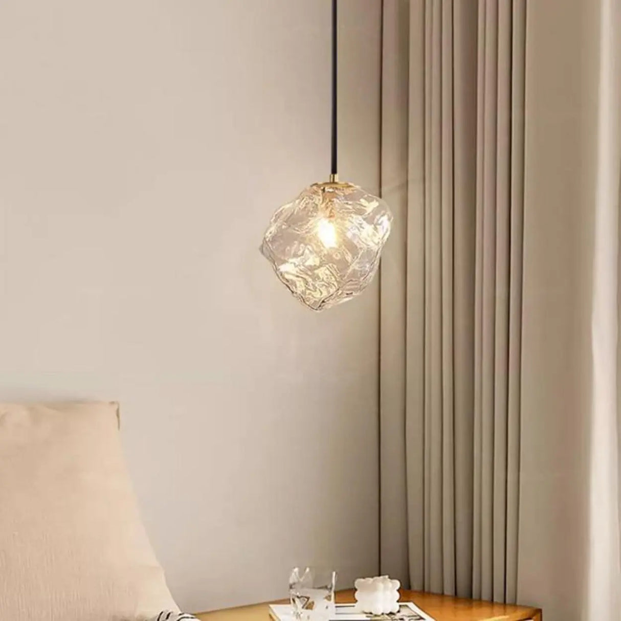 Modern Geometric Metal Pendant Light Clear Glass Bedroom Image - 4