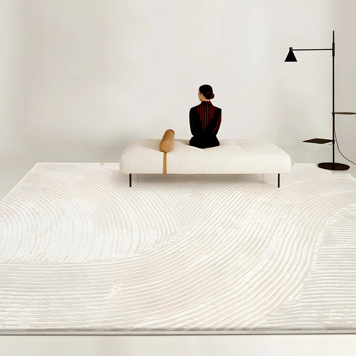 Modern Geometric Pattern Beige Polyester Area Rug Image - 1