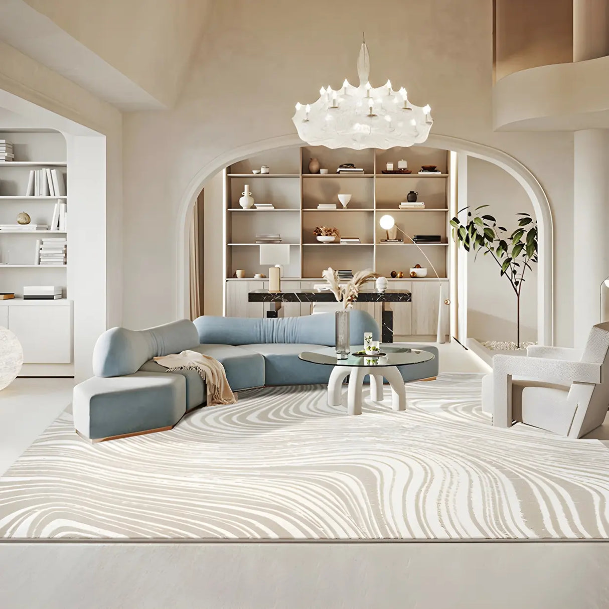 Modern Geometric Pattern Beige Polyester Area Rug Image - 14