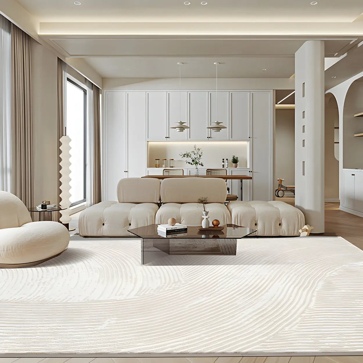 Modern Geometric Pattern Beige Polyester Area Rug Image - 15