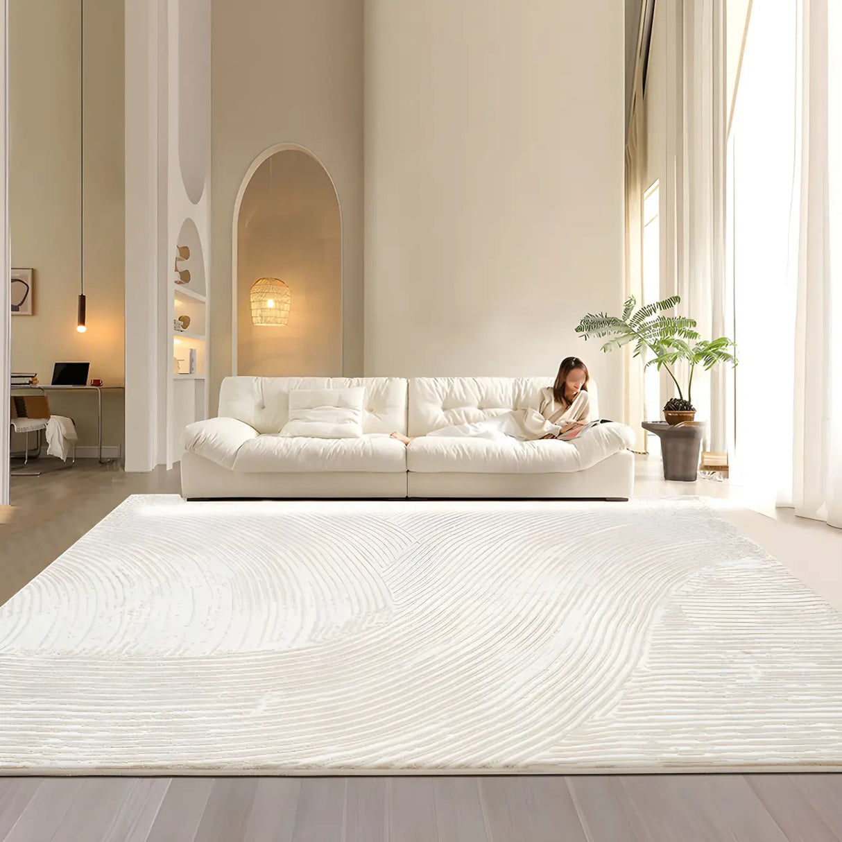 Modern Geometric Pattern Beige Polyester Area Rug Image - 16