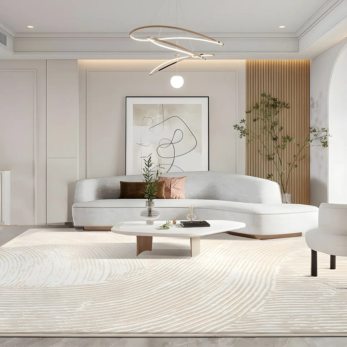 Modern Geometric Pattern Beige Polyester Area Rug Image - 17