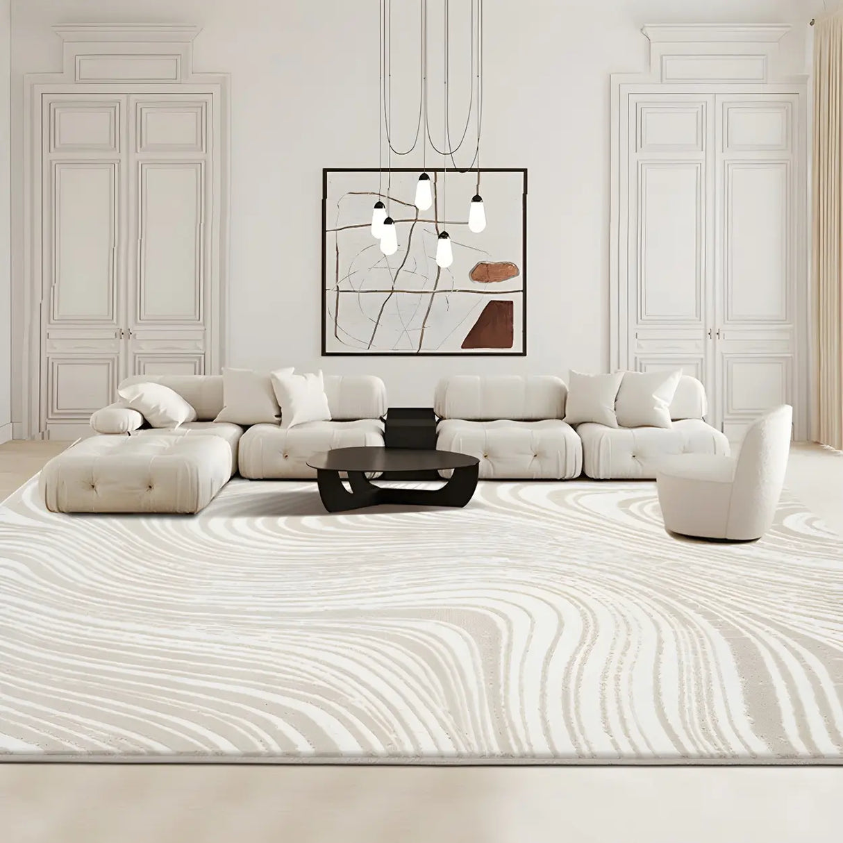 Modern Geometric Pattern Beige Polyester Area Rug Image - 18