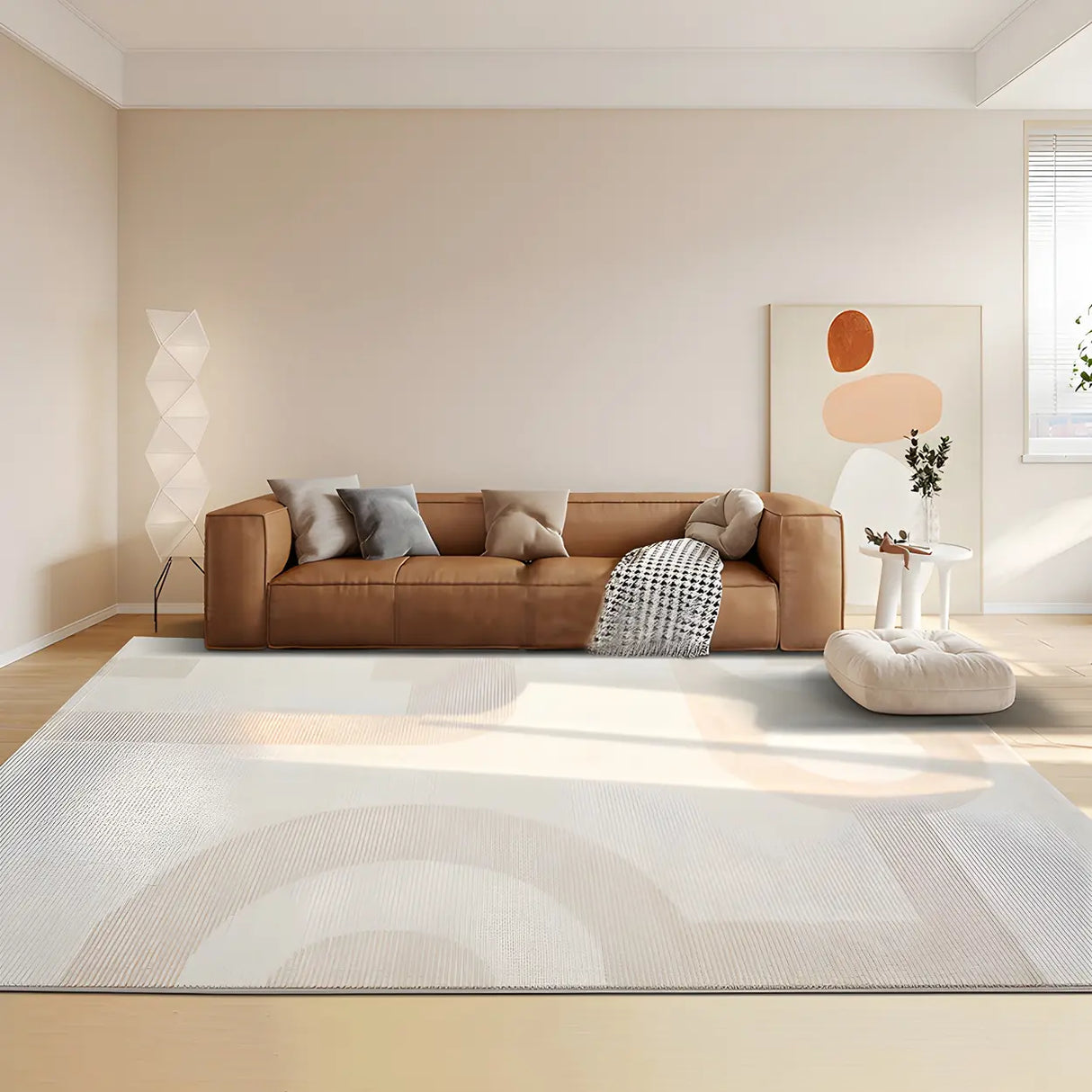 Modern Geometric Pattern Beige Polyester Area Rug Image - 2