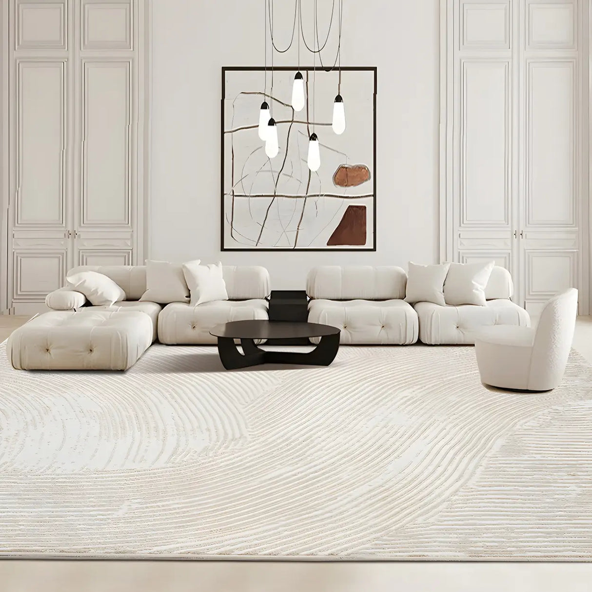 Modern Geometric Pattern Beige Polyester Area Rug Image - 3