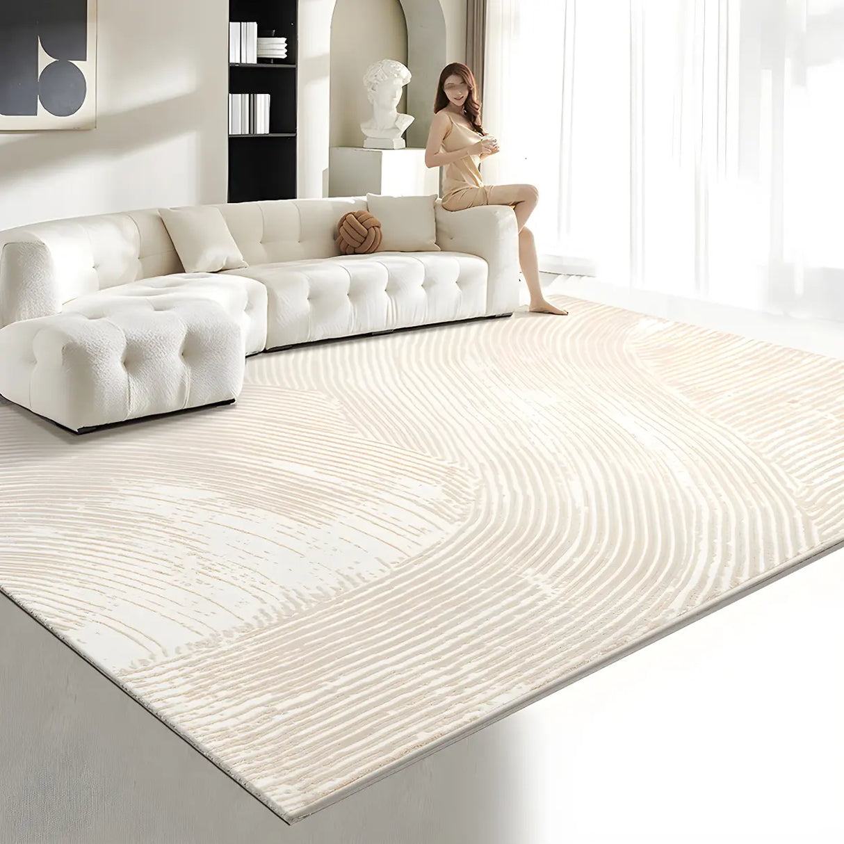 Modern Geometric Pattern Beige Polyester Area Rug Image - 5