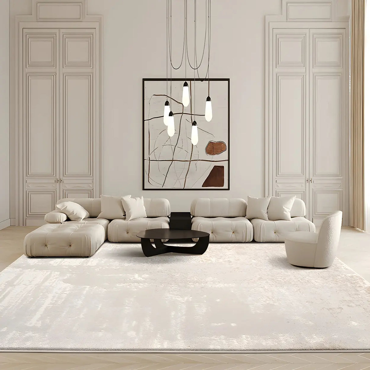 Modern Geometric Pattern Beige Polyester Area Rug Image - 6