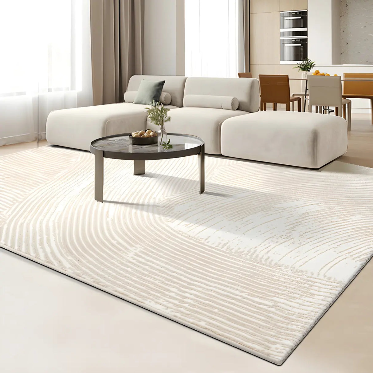 Modern Geometric Pattern Beige Polyester Area Rug Image - 7