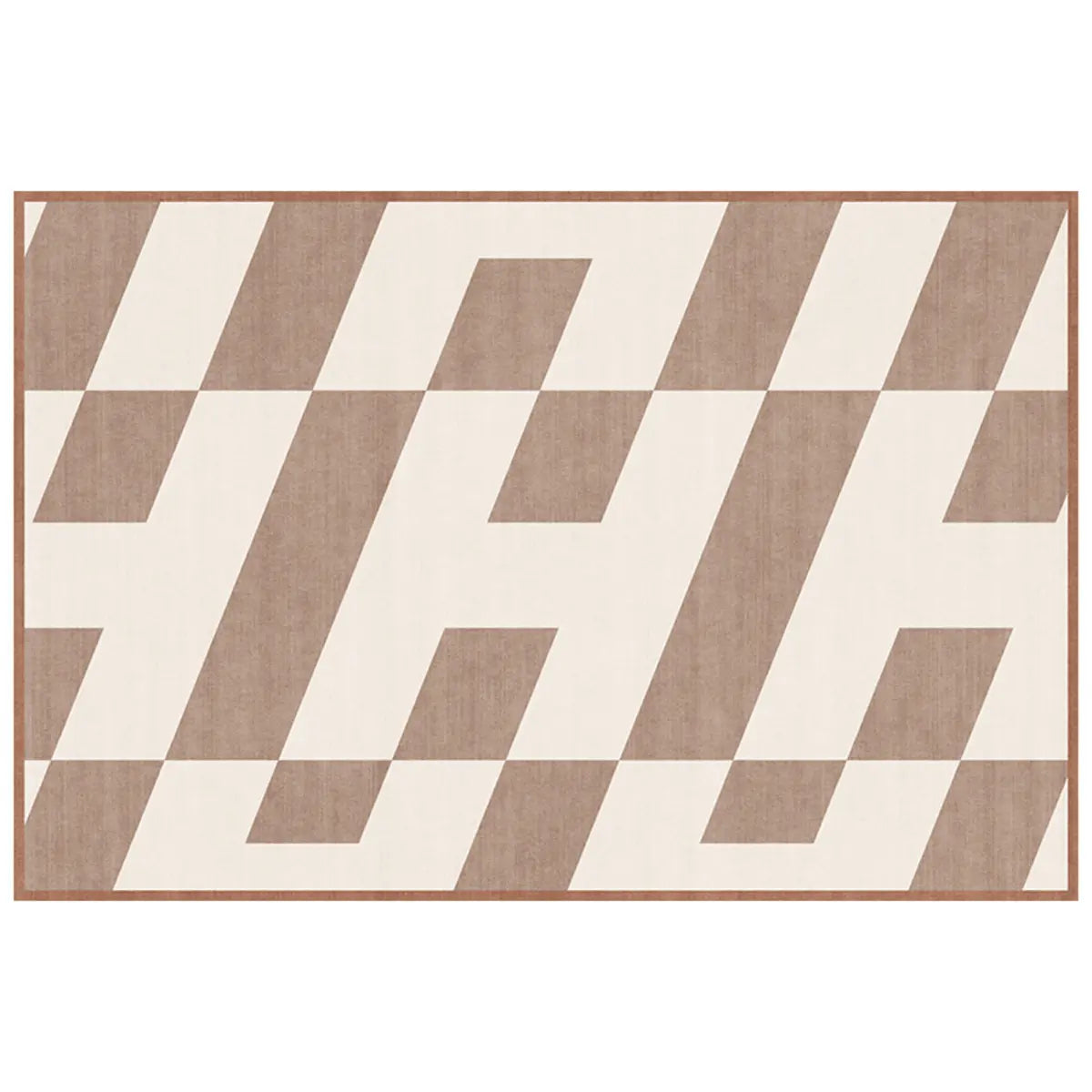 Modern Geometric Pattern Brown and White Area Rug Image - 2