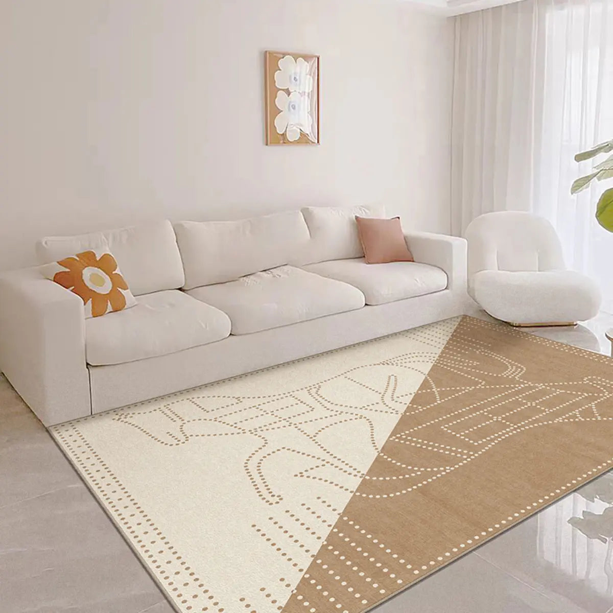 Modern Geometric Pattern Brown and White Area Rug Image - 6