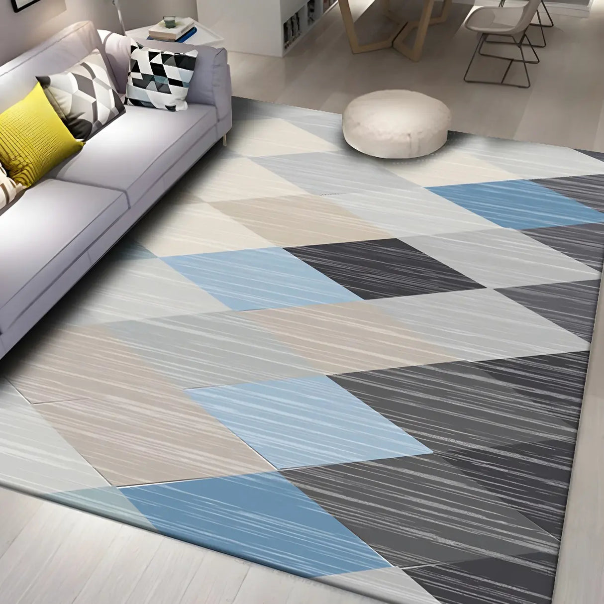 Modern Geometric Polyester Anti-Slip Yellow Carpet Rug Image - 4