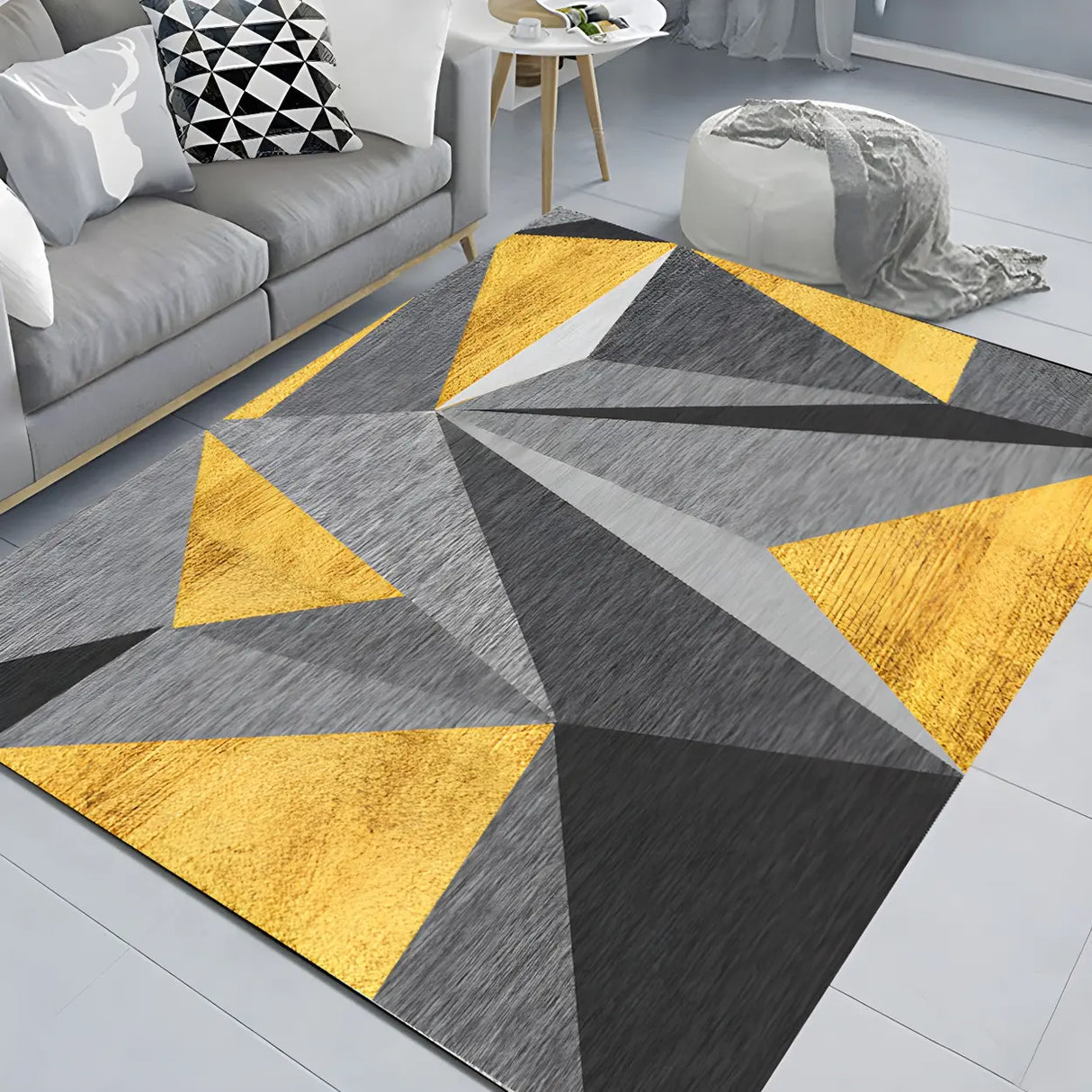 Modern Geometric Polyester Anti-Slip Yellow Carpet Rug Image - 5