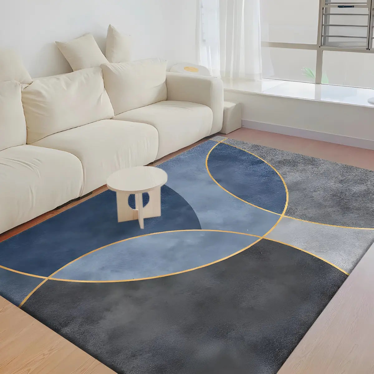 Modern Geometric Polyester Blue Anti-Slip Area Rug Image - 1