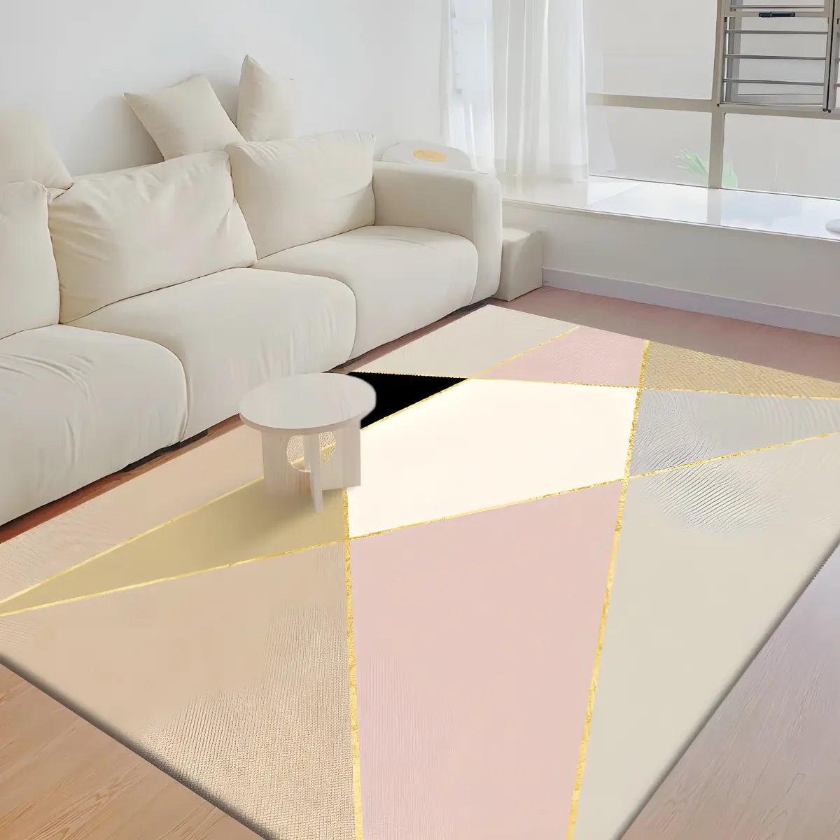 Modern Geometric Polyester Blue Anti-Slip Area Rug Image - 10