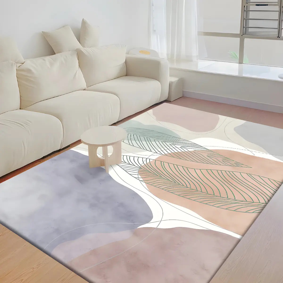 Modern Geometric Polyester Blue Anti-Slip Area Rug Image - 11