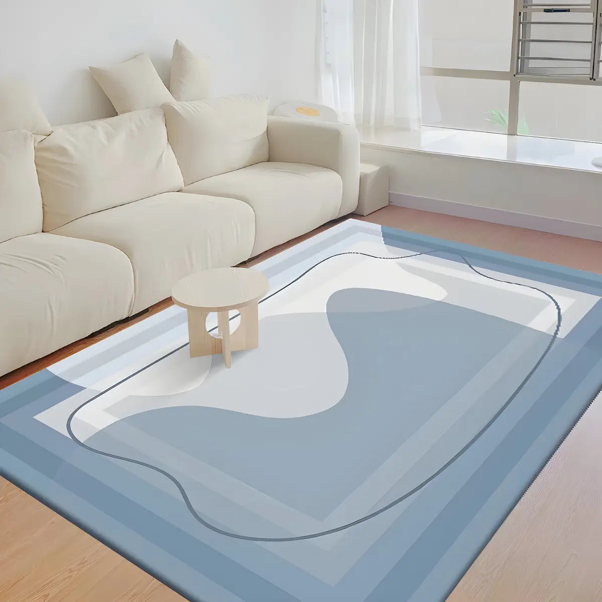 Modern Geometric Polyester Blue Anti-Slip Area Rug Image - 12