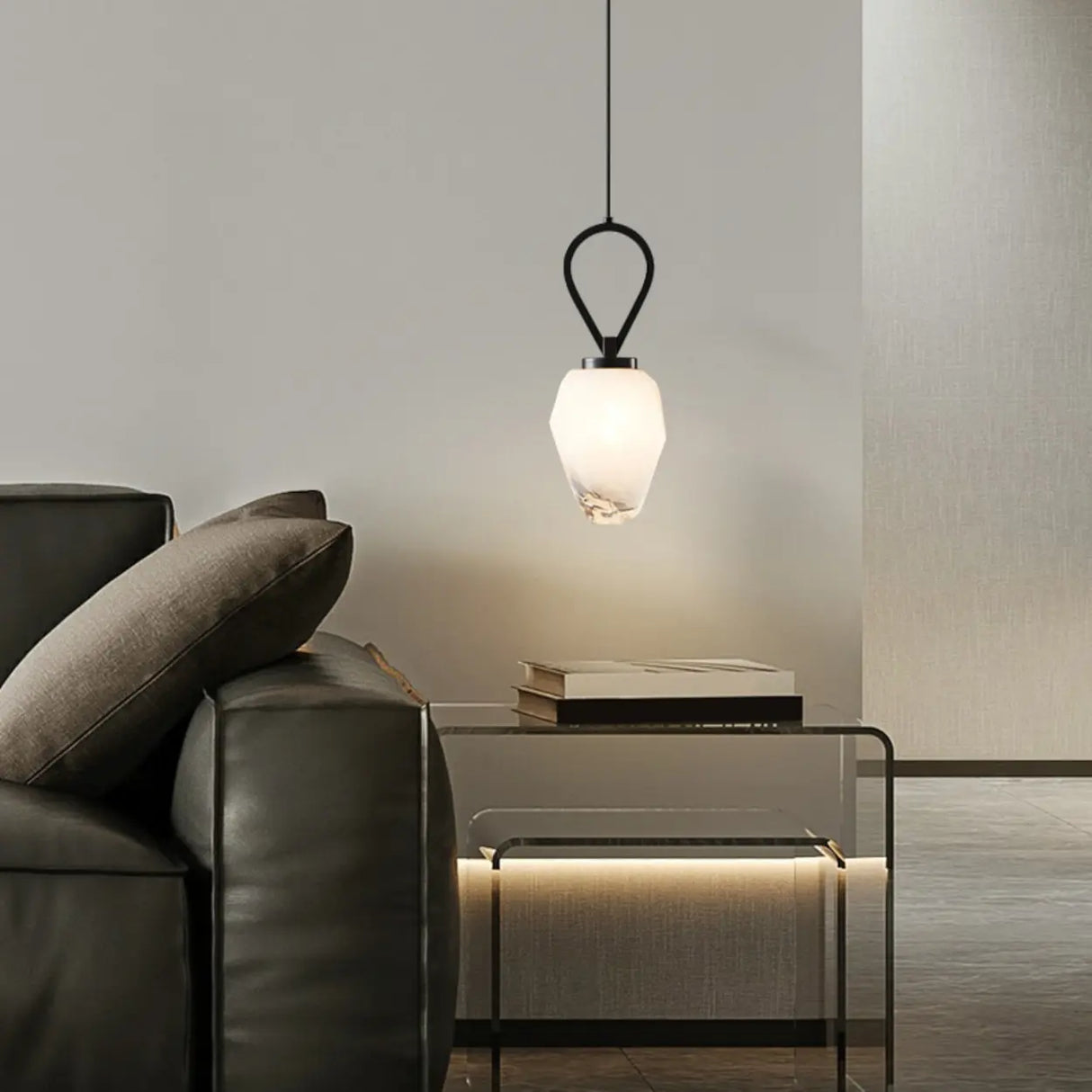 Modern Geometric White Glass Pendant Light Adjustable Cord Image - 6