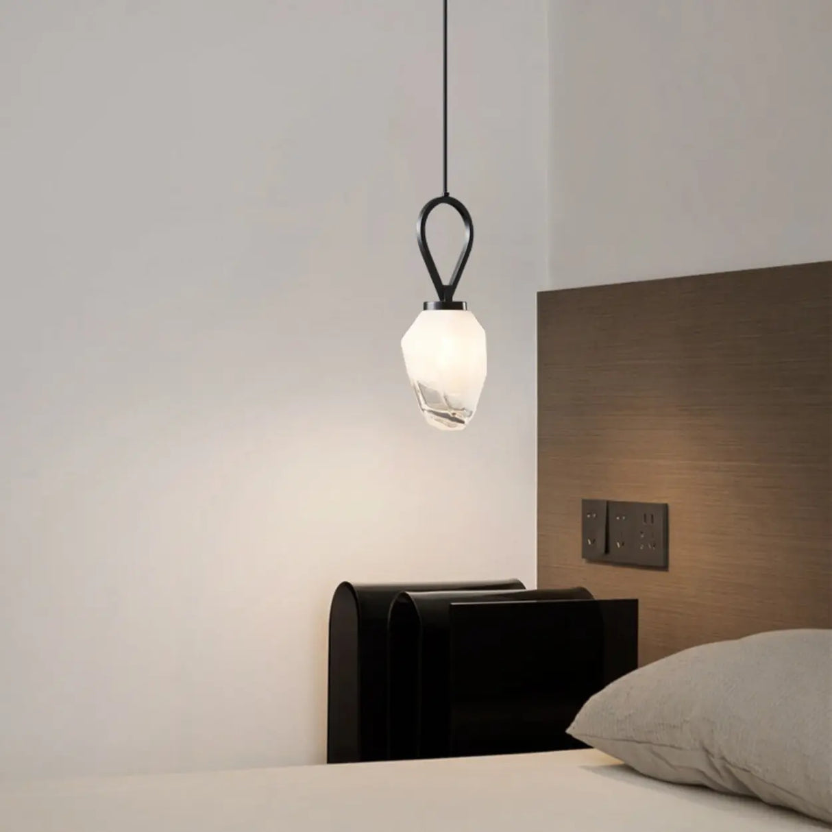 Modern Geometric White Glass Pendant Light Adjustable Cord Image - 7