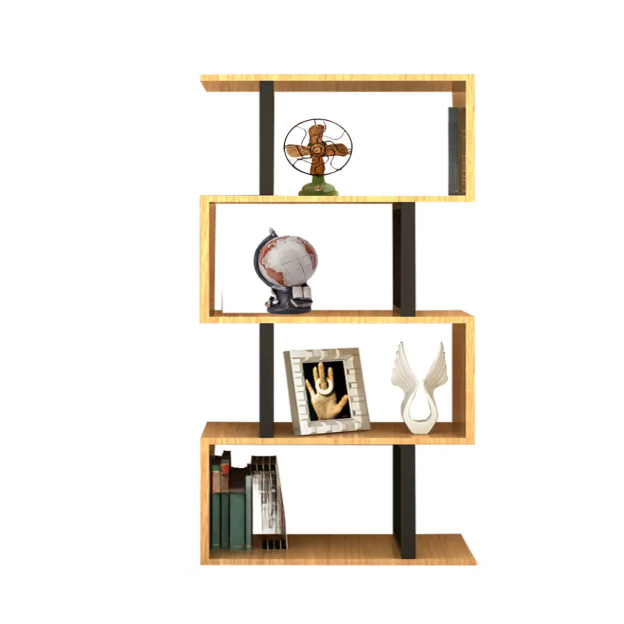 Modern Geometric Wood Grain Vertical Storage Bookcase Image - 12