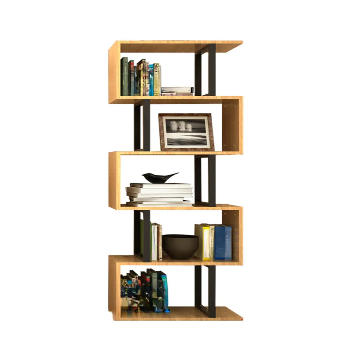 Modern Geometric Wood Grain Vertical Storage Bookcase Image - 13