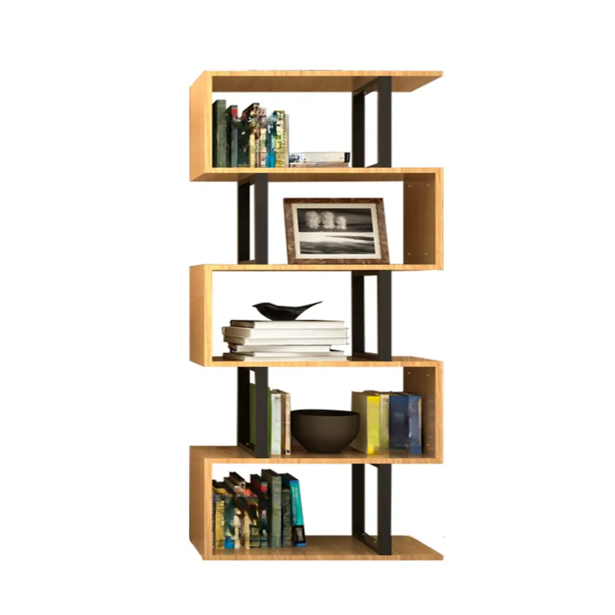 Modern Geometric Wood Grain Vertical Storage Bookcase Image - 14