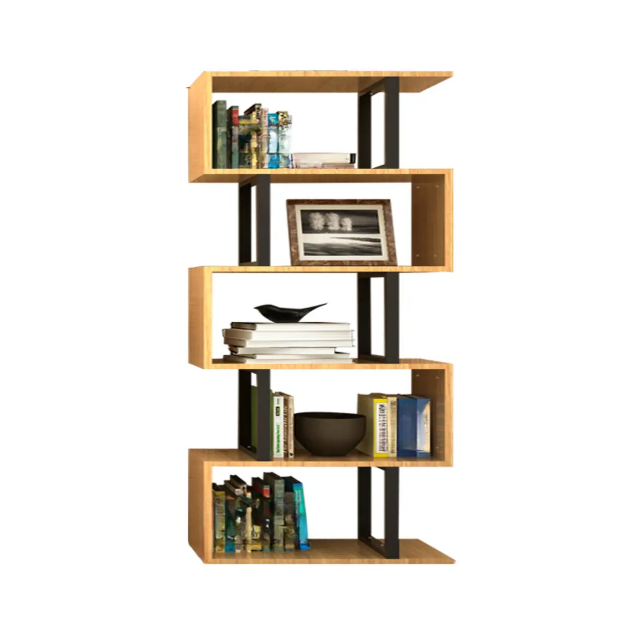 Modern Geometric Wood Grain Vertical Storage Bookcase Image - 15