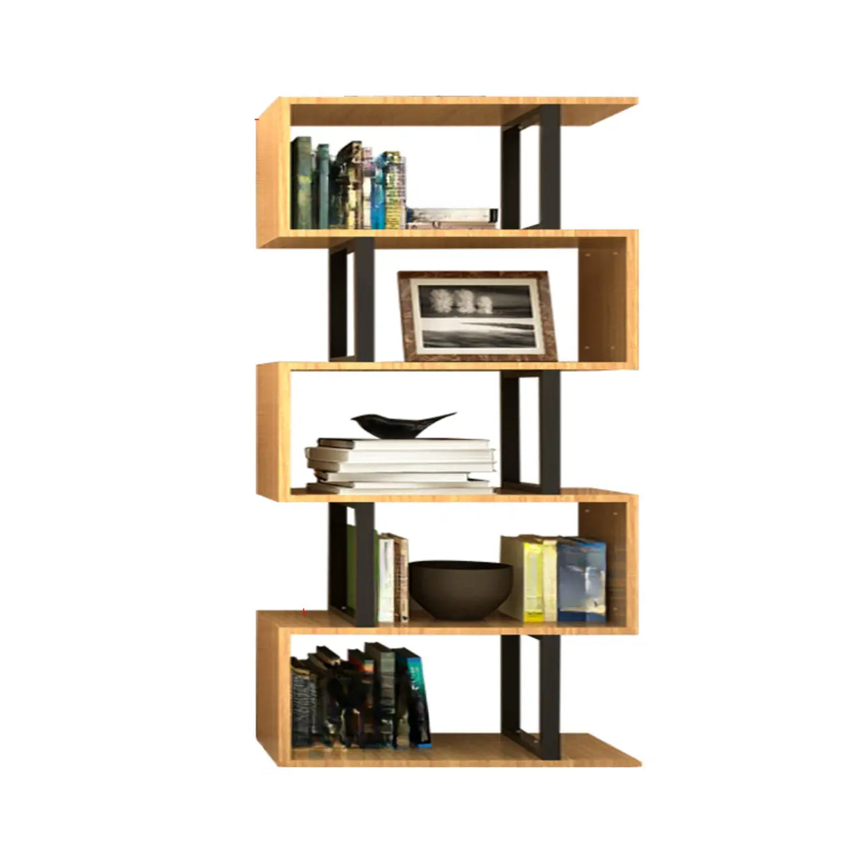 Modern Geometric Wood Grain Vertical Storage Bookcase Image - 16