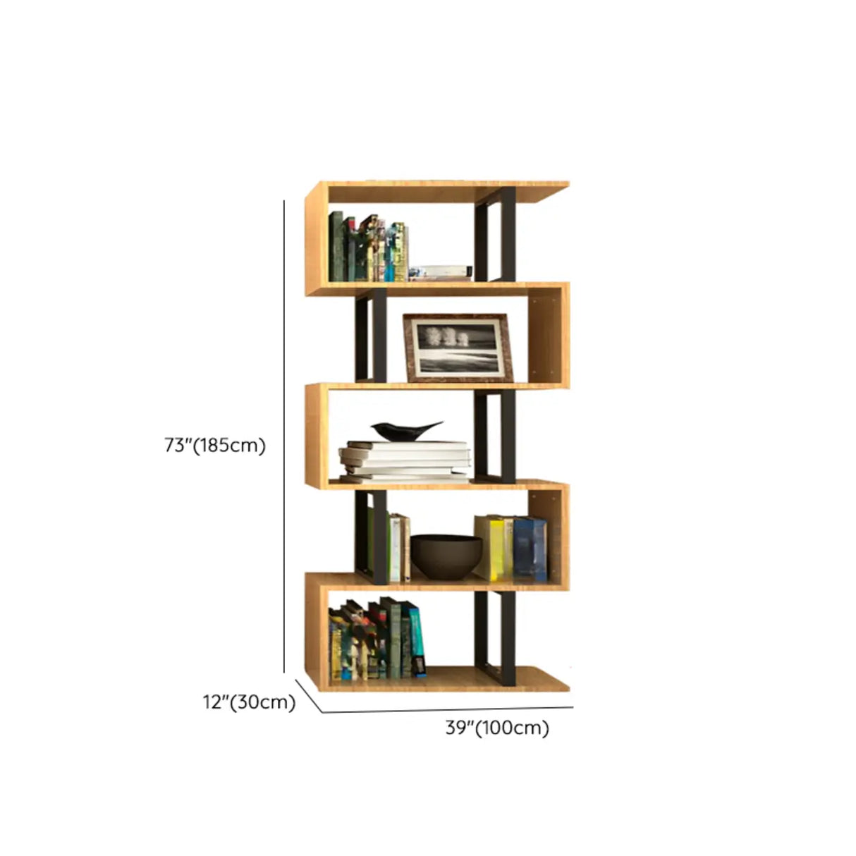 Modern Geometric Wood Grain Vertical Storage Bookcase Image - 18