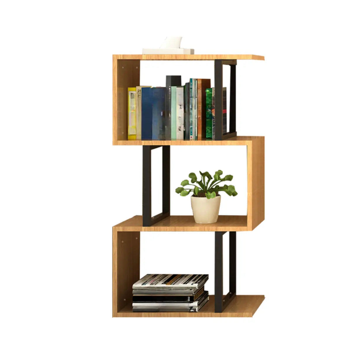 Modern Geometric Wood Grain Vertical Storage Bookcase Image - 2