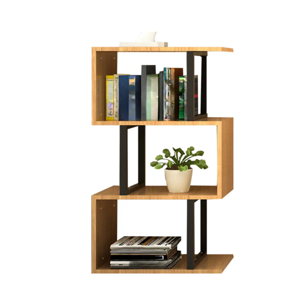 Modern Geometric Wood Grain Vertical Storage Bookcase Image - 3