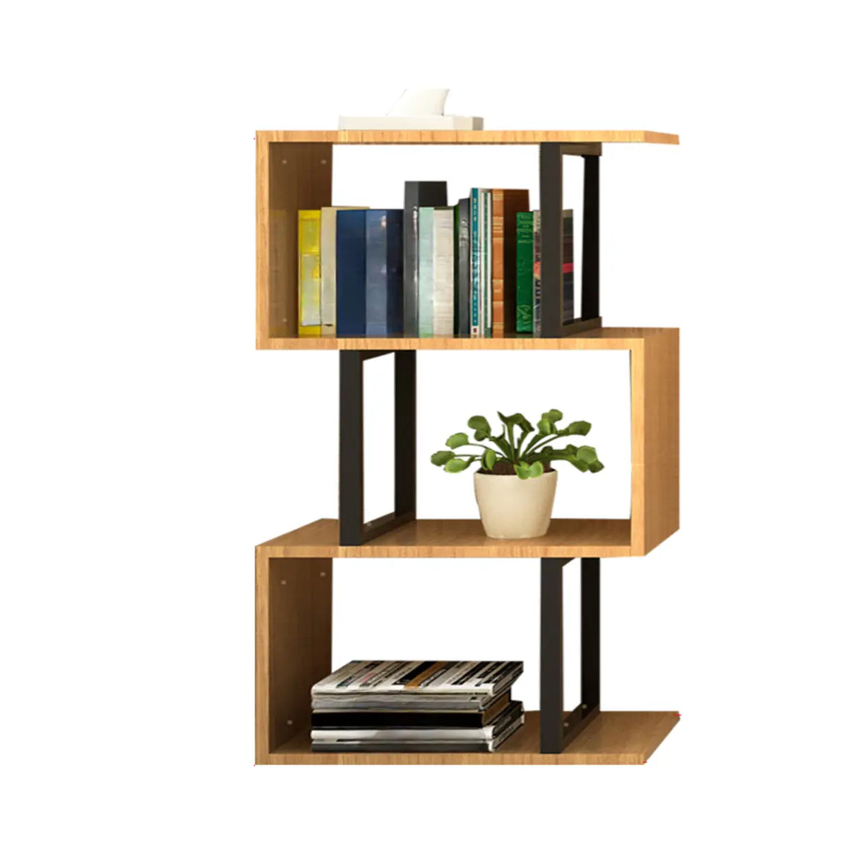 Modern Geometric Wood Grain Vertical Storage Bookcase Image - 5