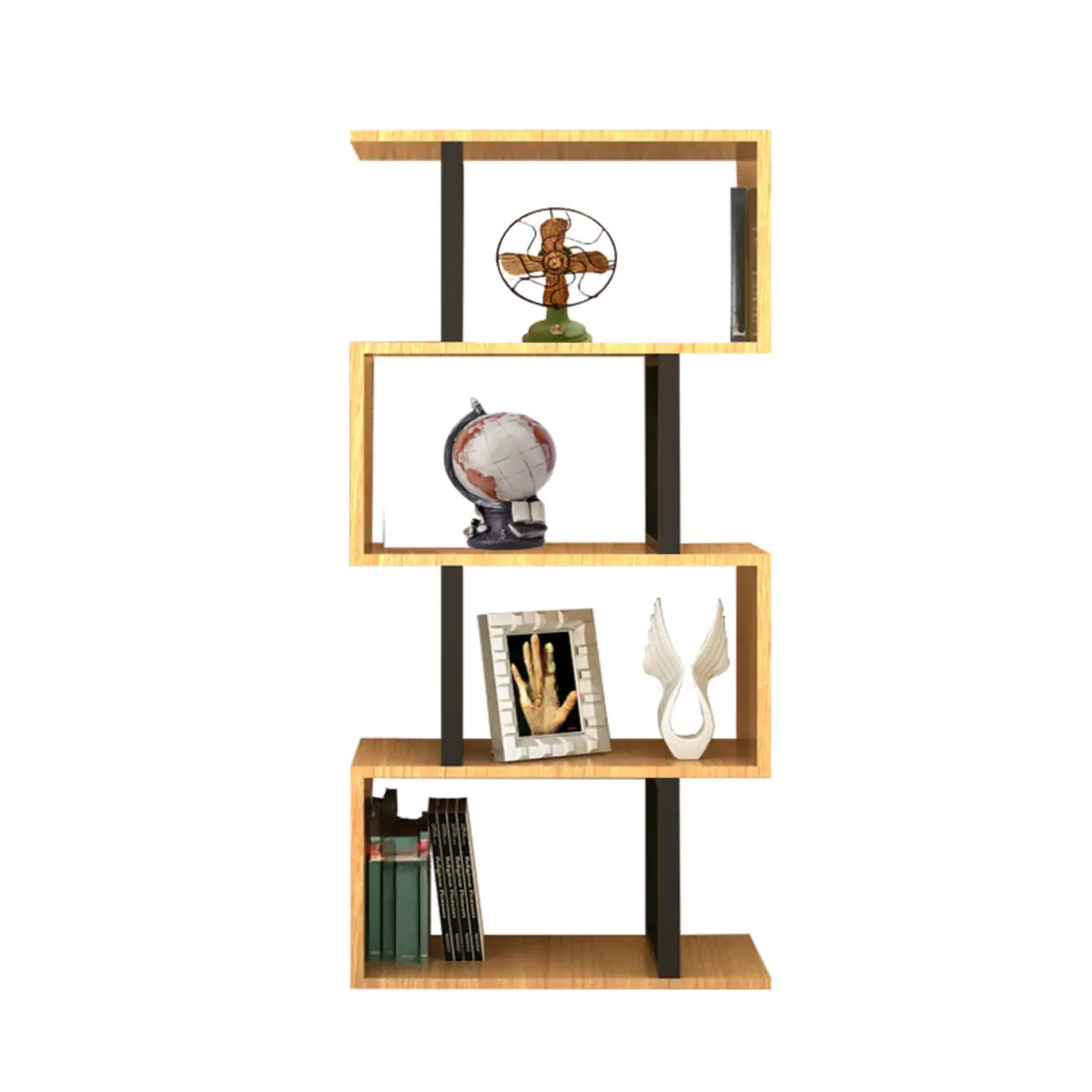 Modern Geometric Wood Grain Vertical Storage Bookcase Image - 7