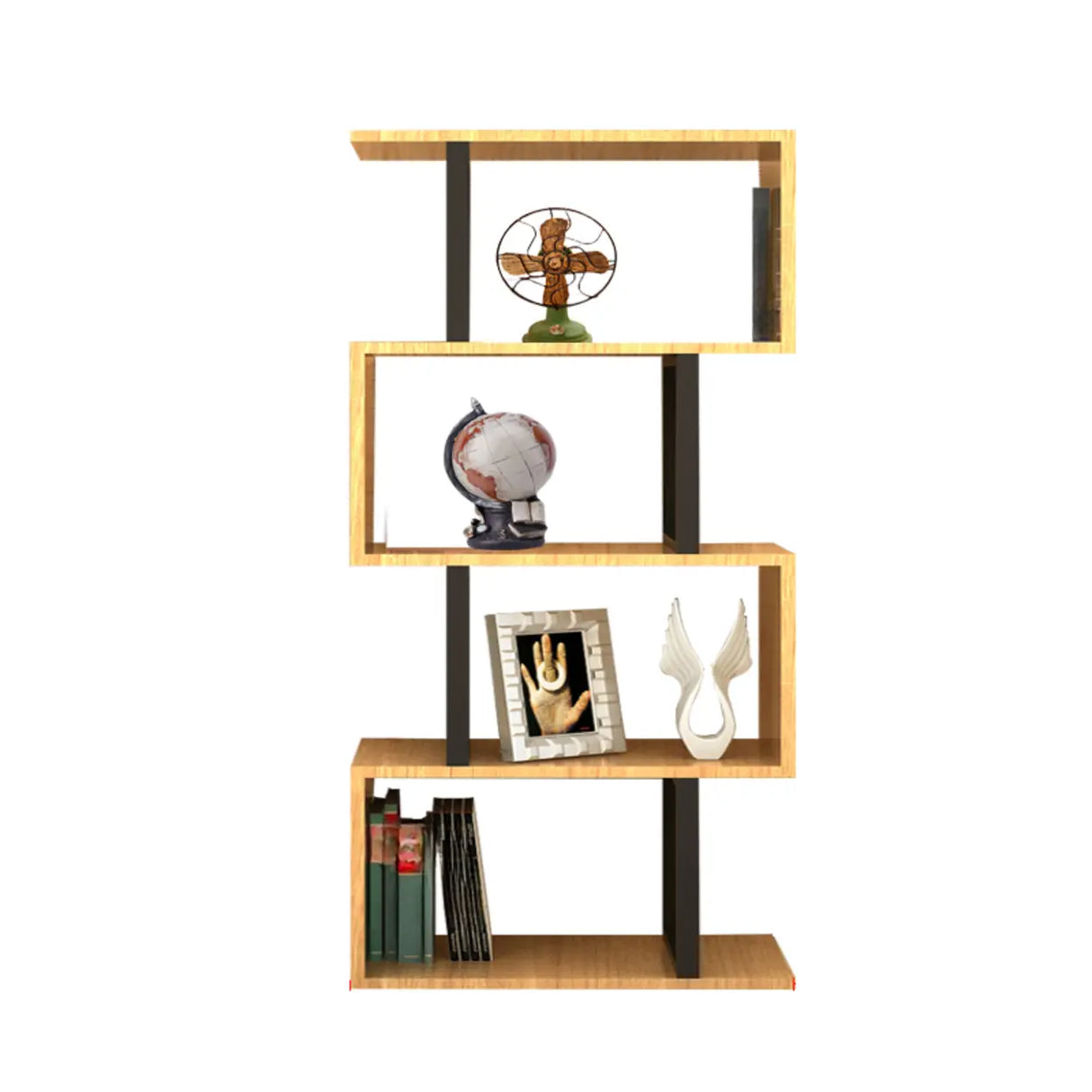 Modern Geometric Wood Grain Vertical Storage Bookcase Image - 9