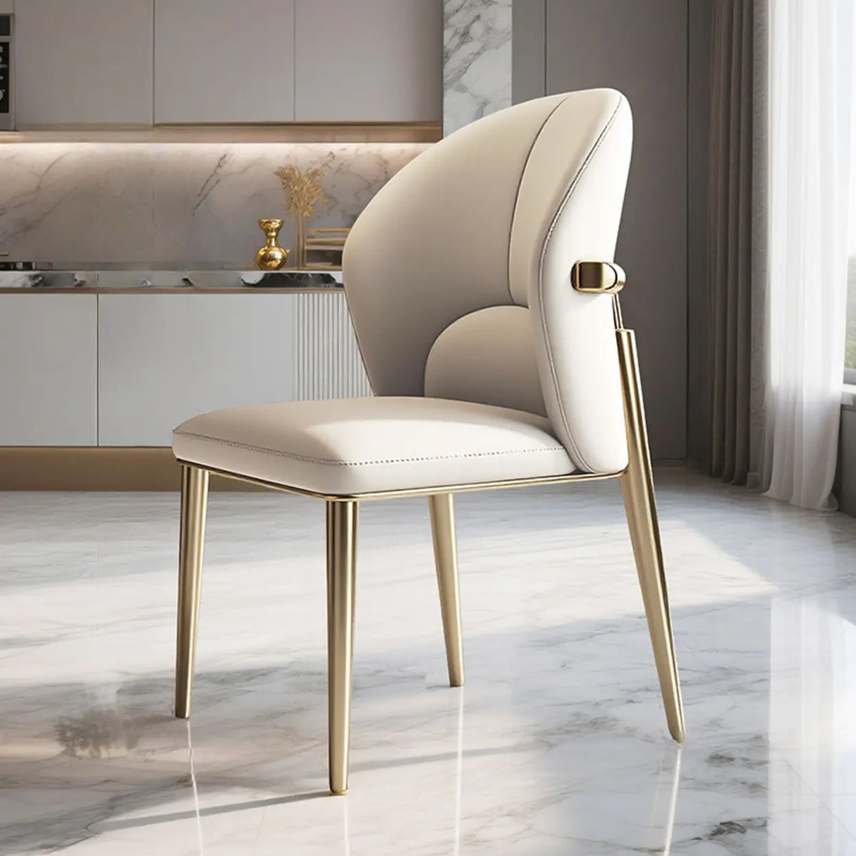 Modern Glam Faux Leather Upholstered Back Armless Dining Chair Image - 3