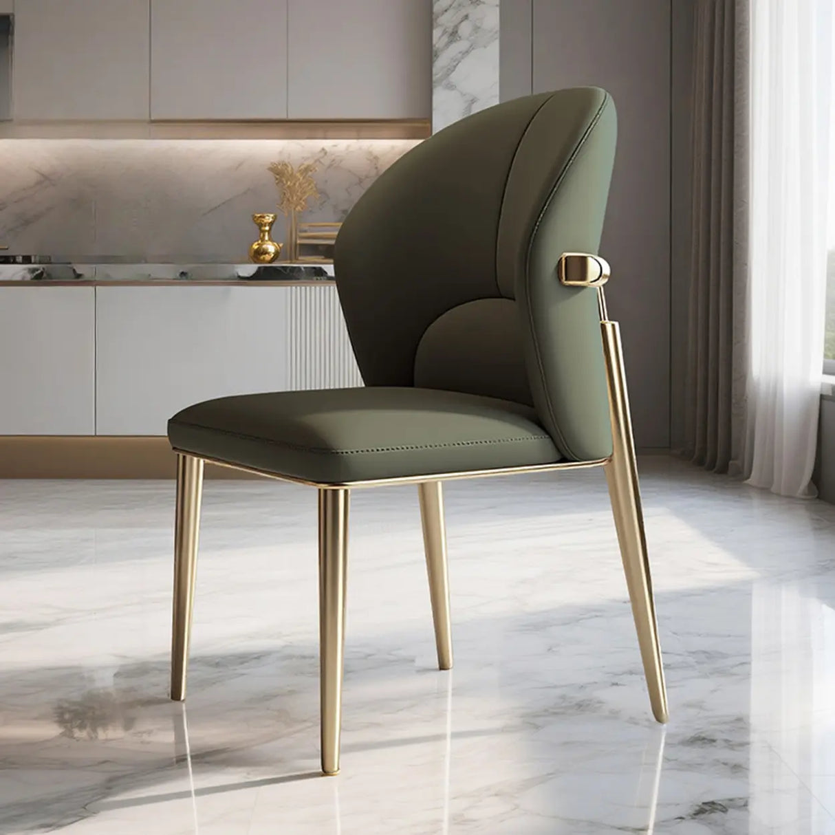 Modern Glam Faux Leather Upholstered Back Armless Dining Chair Image - 7