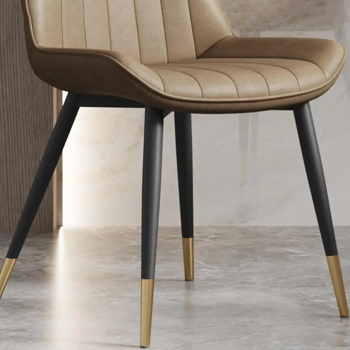 Modern Glam Leather Upholstered Dining Chair with Metal Legs Image - 11