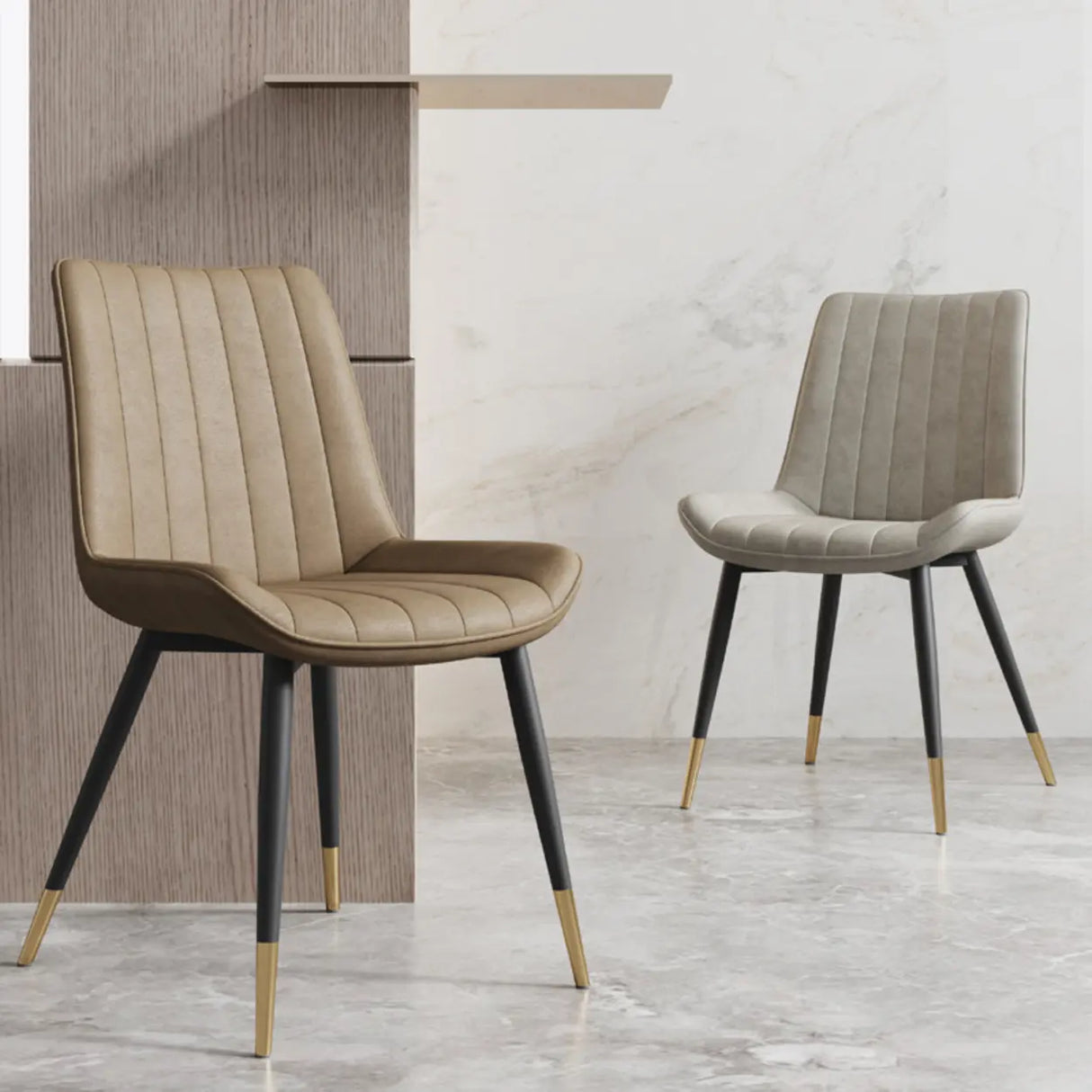Modern Glam Leather Upholstered Dining Chair with Metal Legs Image - 6