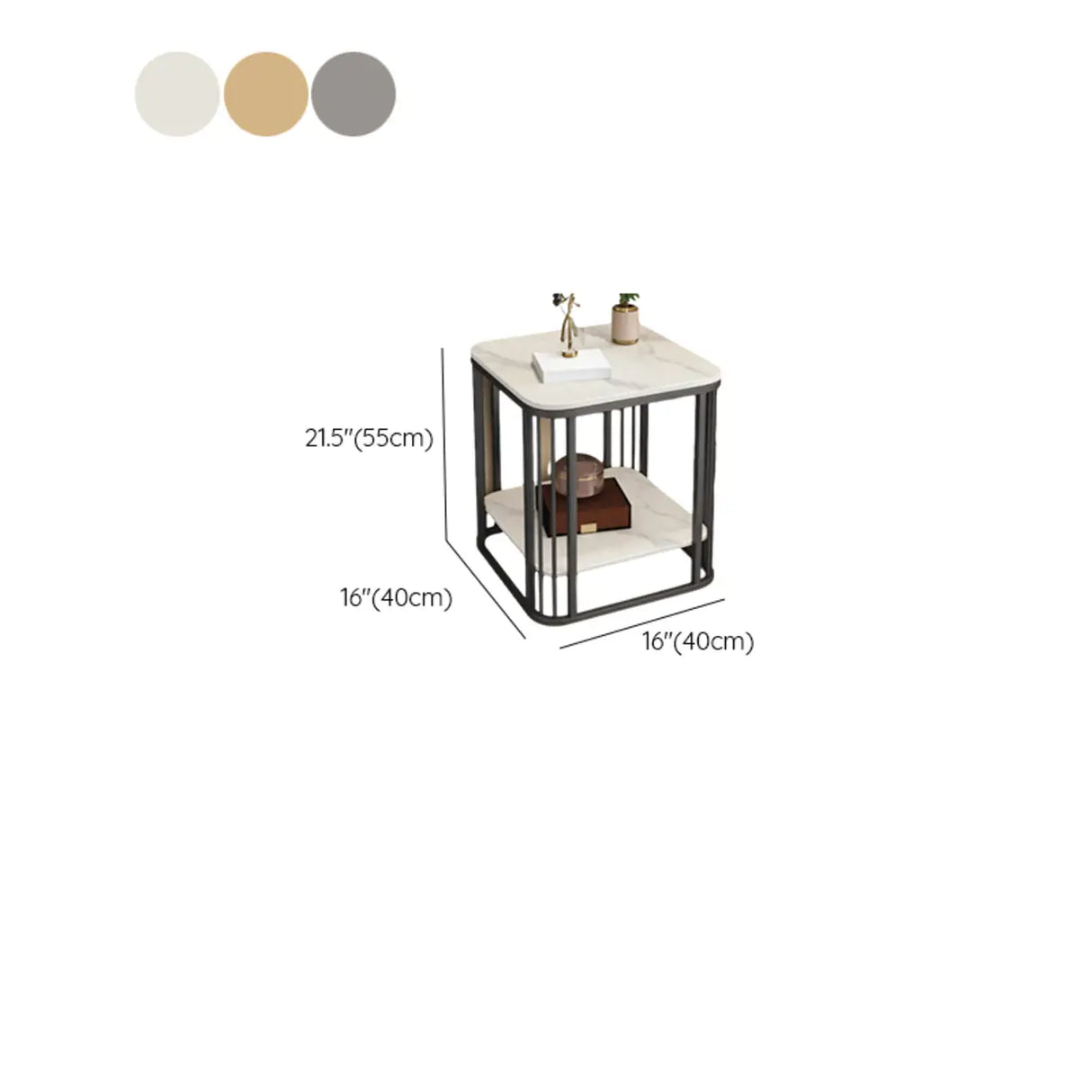 Modern Glam Marble Square Metal Side Table with Shelf Image - 19