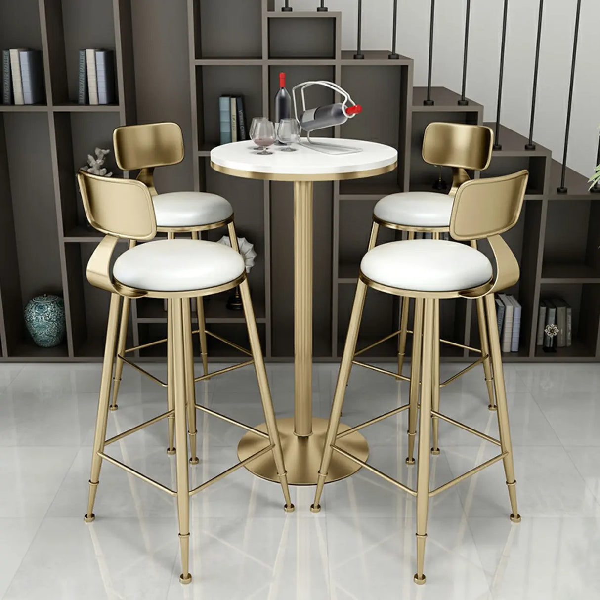 Modern Glam Round Low Back Gold Metal Armless Bar Stool Image - 3
