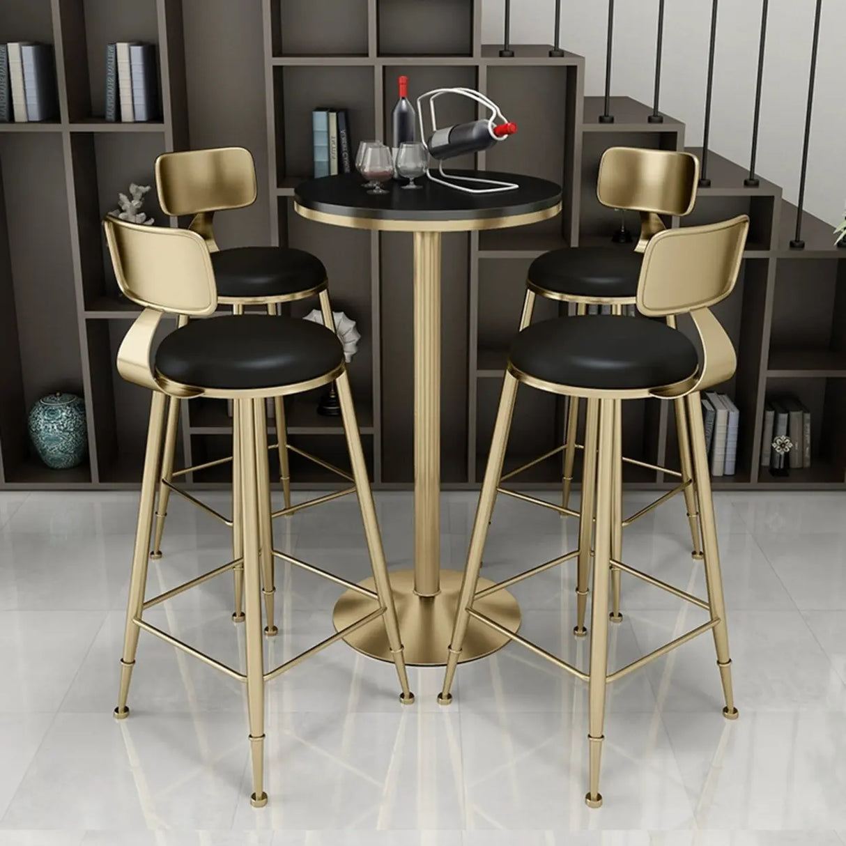 Modern Glam Round Low Back Gold Metal Armless Bar Stool Image - 4