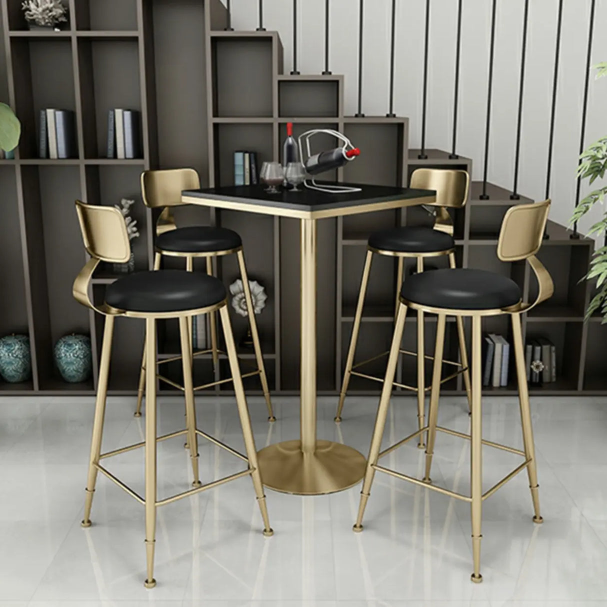 Modern Glam Round Low Back Gold Metal Armless Bar Stool Image - 9