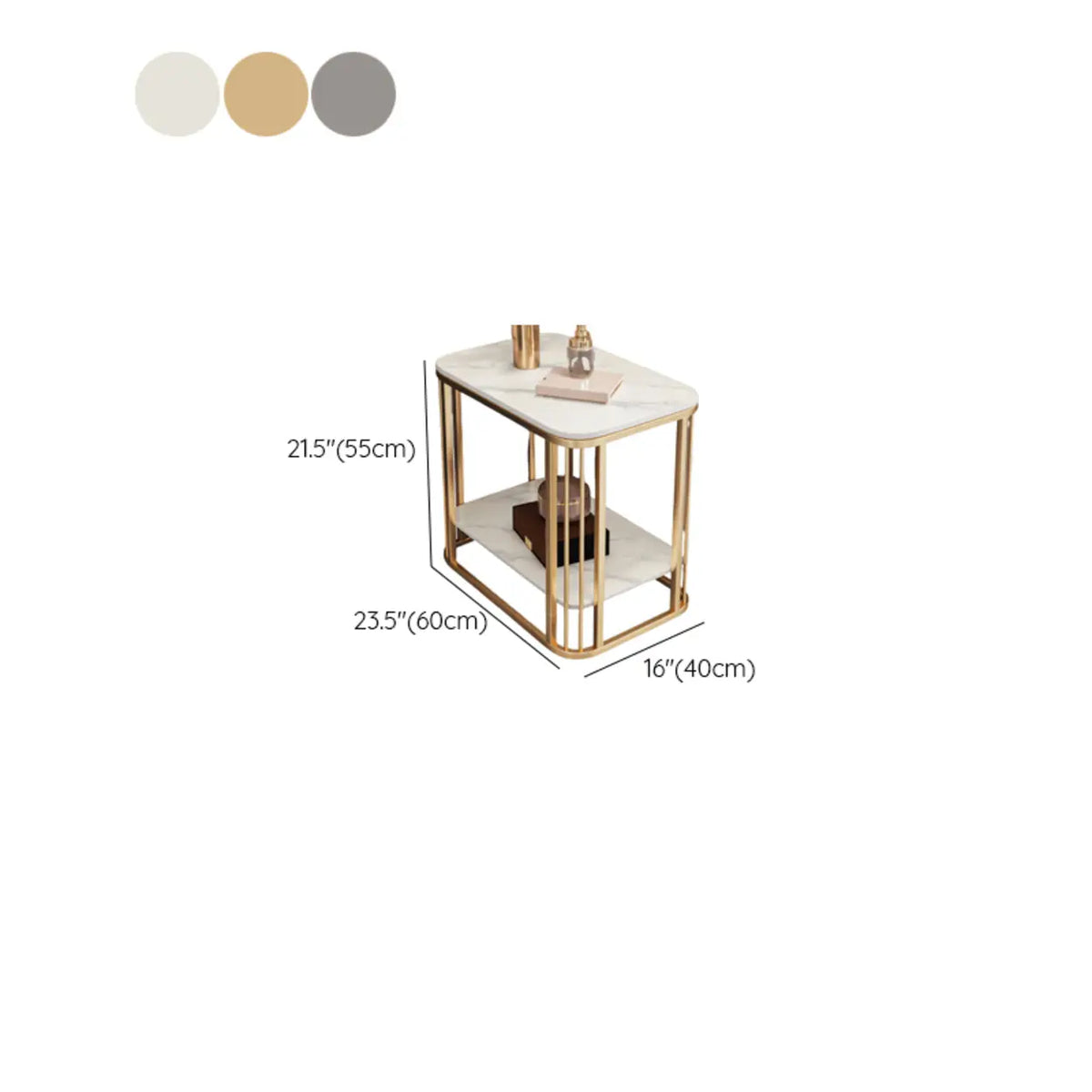 Modern Glam Stone Square Metal Side Table with Shelf Image - 19